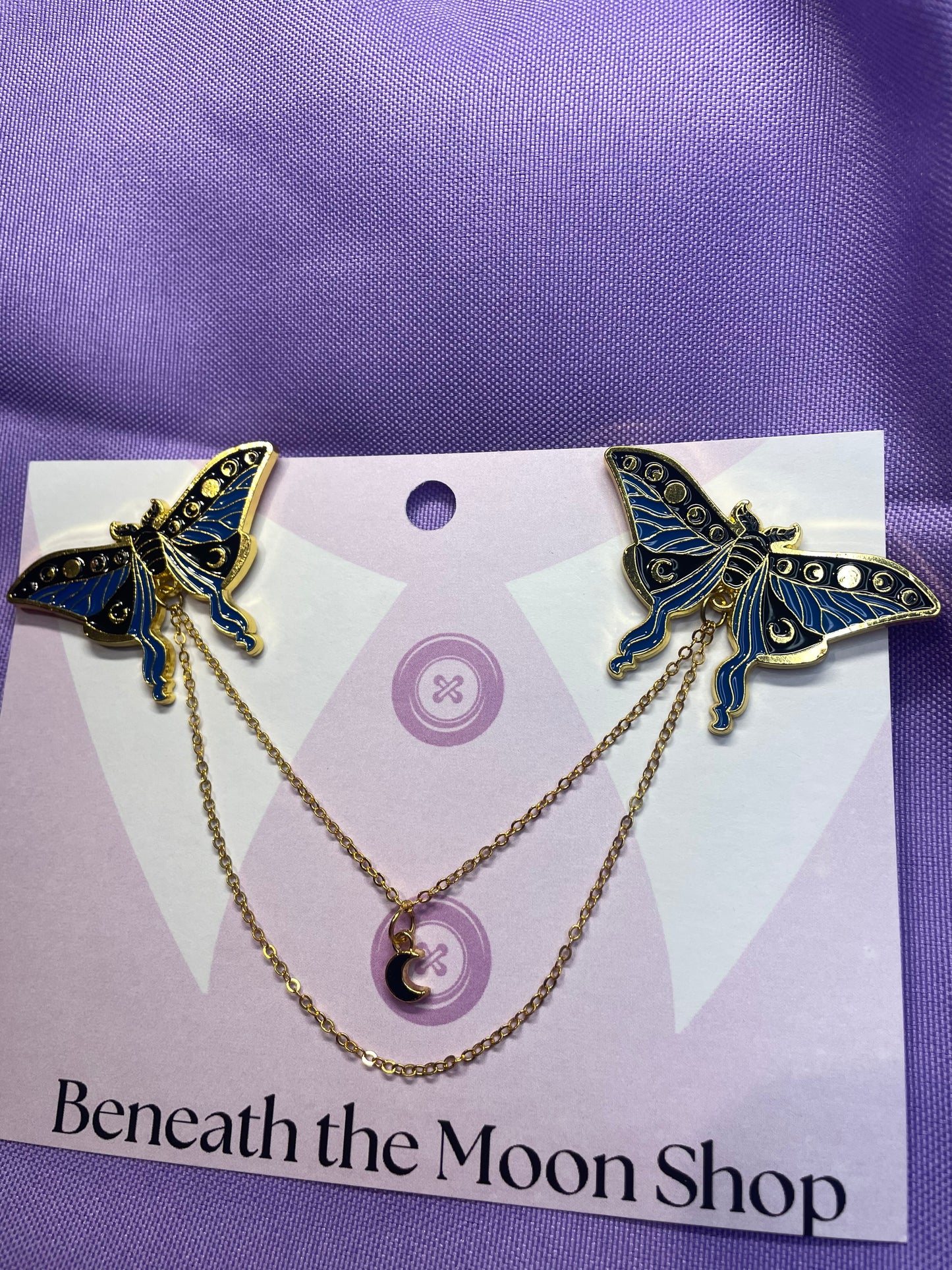 Blue & Black Lunar Moth Collar Chain