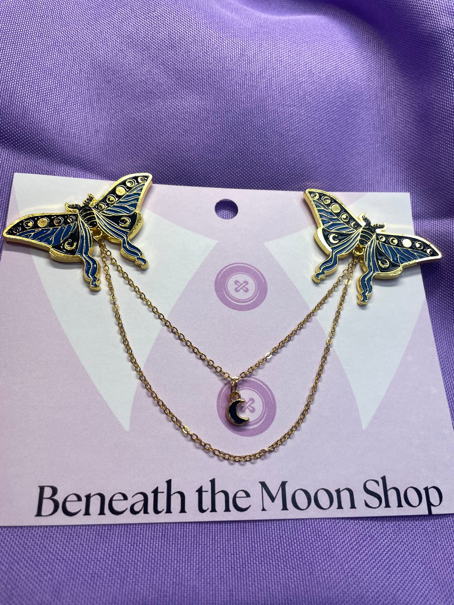 Blue & Black Lunar Moth Collar Chain