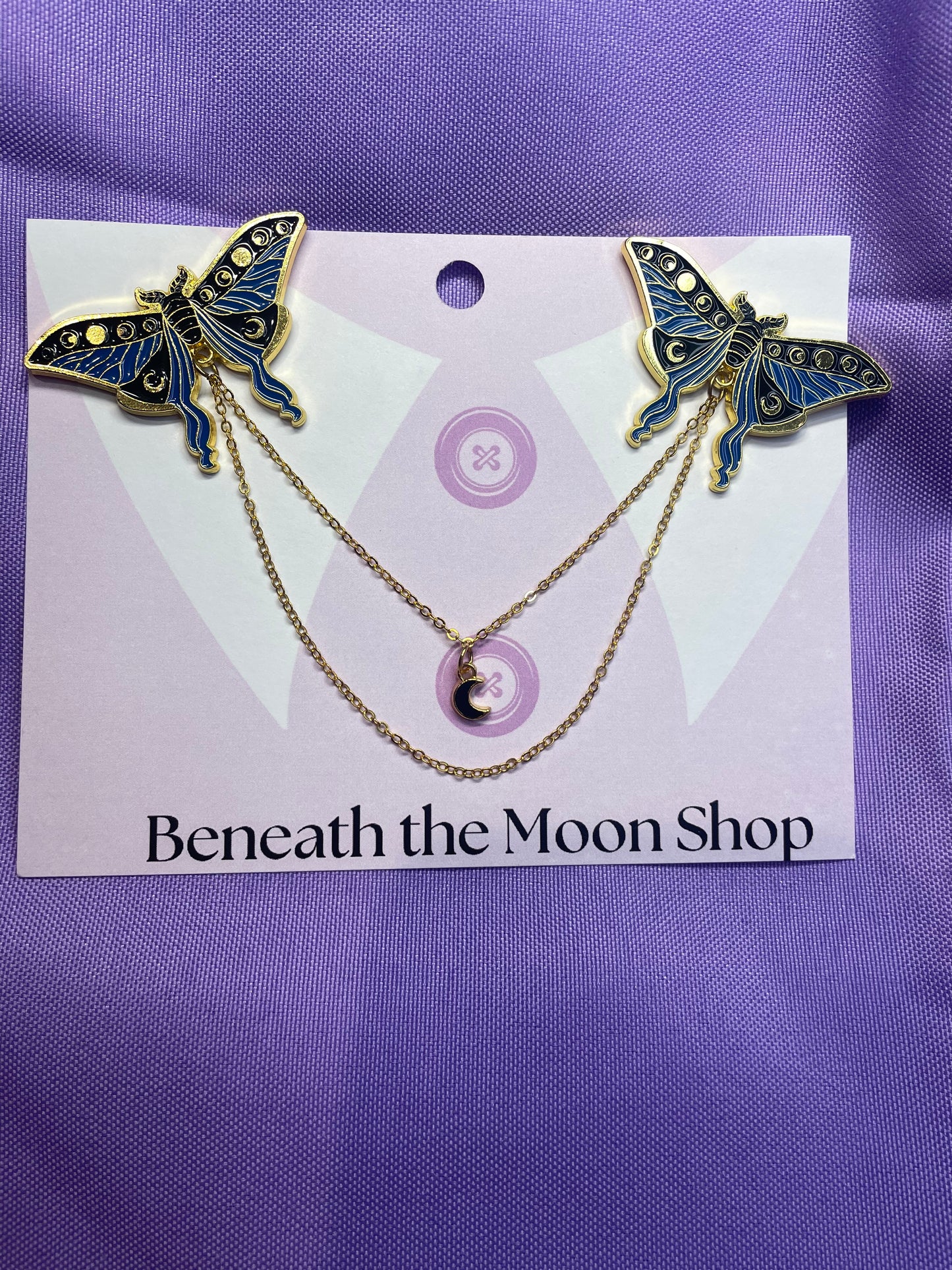 Blue & Black Lunar Moth Collar Chain