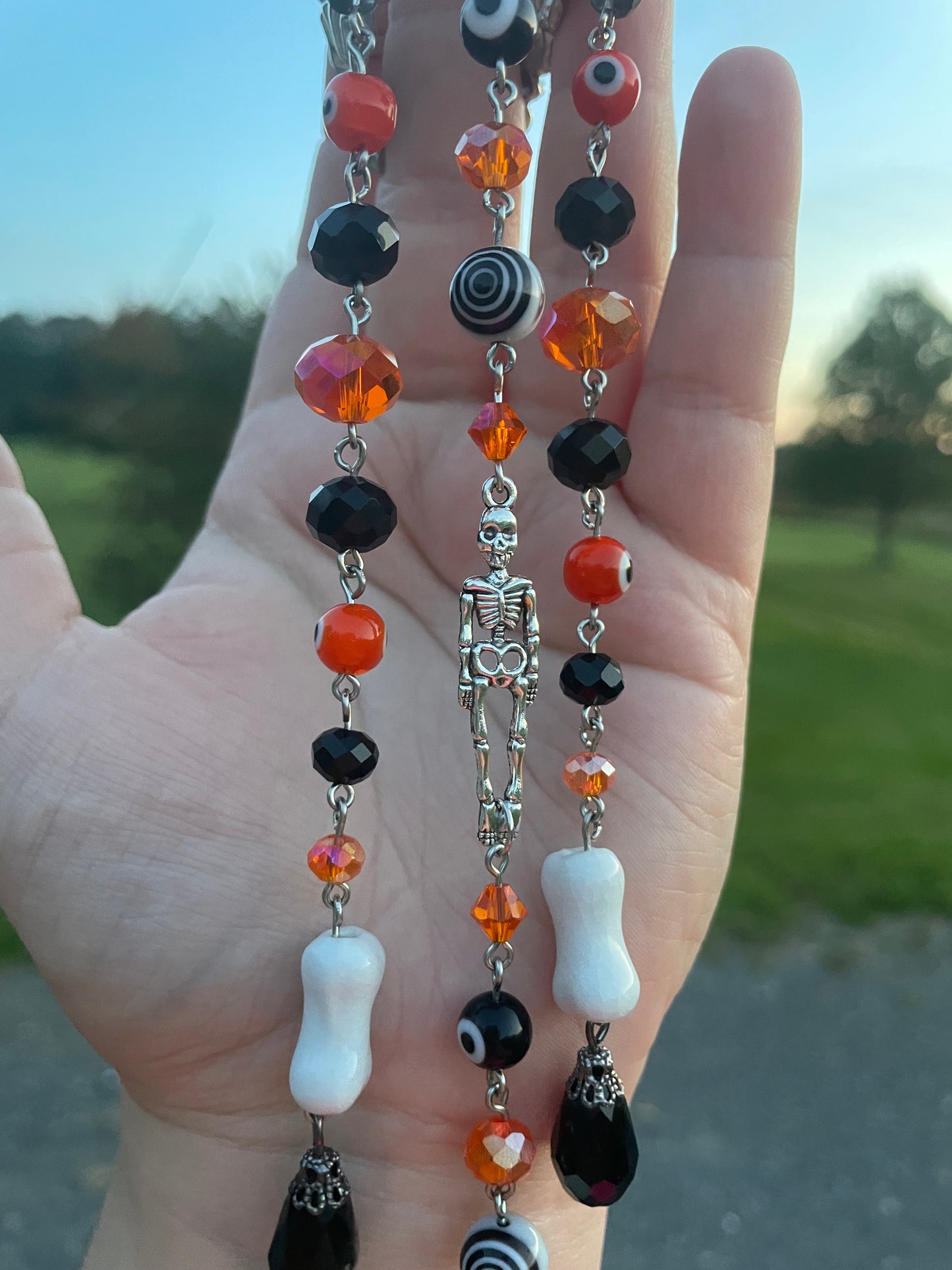 Silver Skeleton Hair Clip- Orange/Black