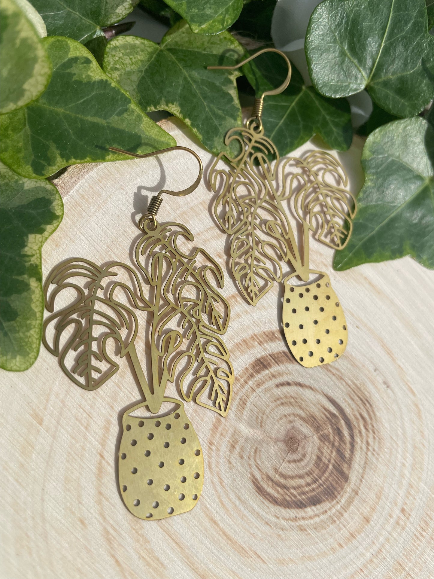 Potted Monstera Plant Earrings
