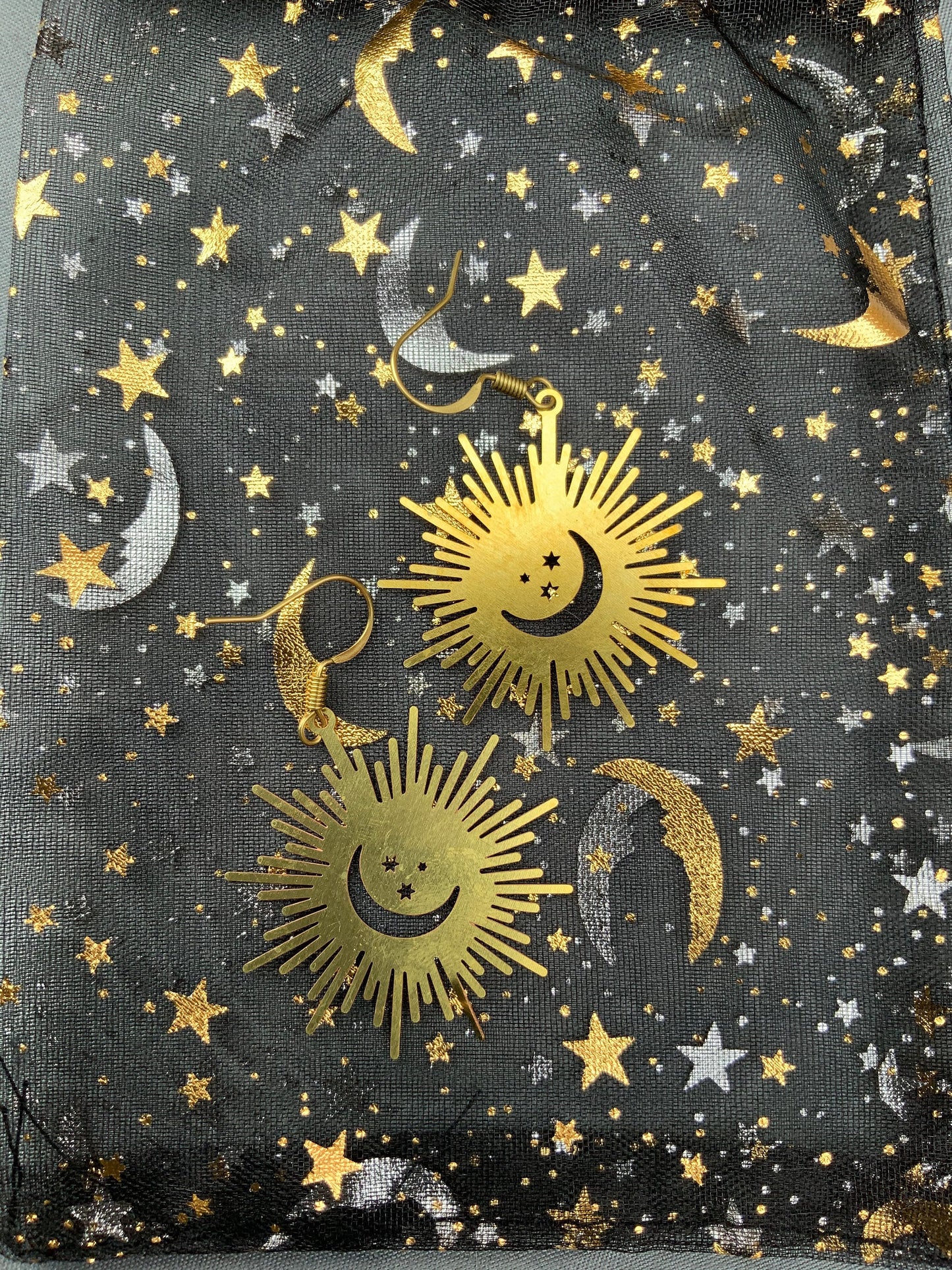 Crescent Moon Starburst Earrings