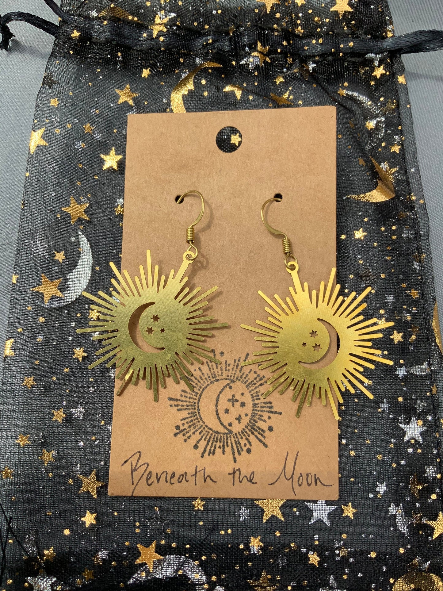 Crescent Moon Starburst Earrings