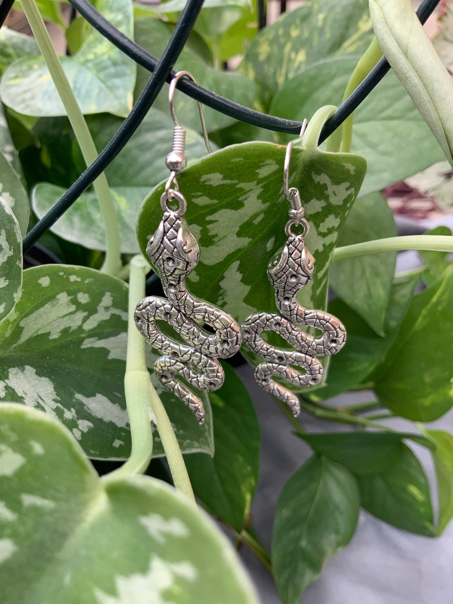 Patterned Silver Snake Earrings
