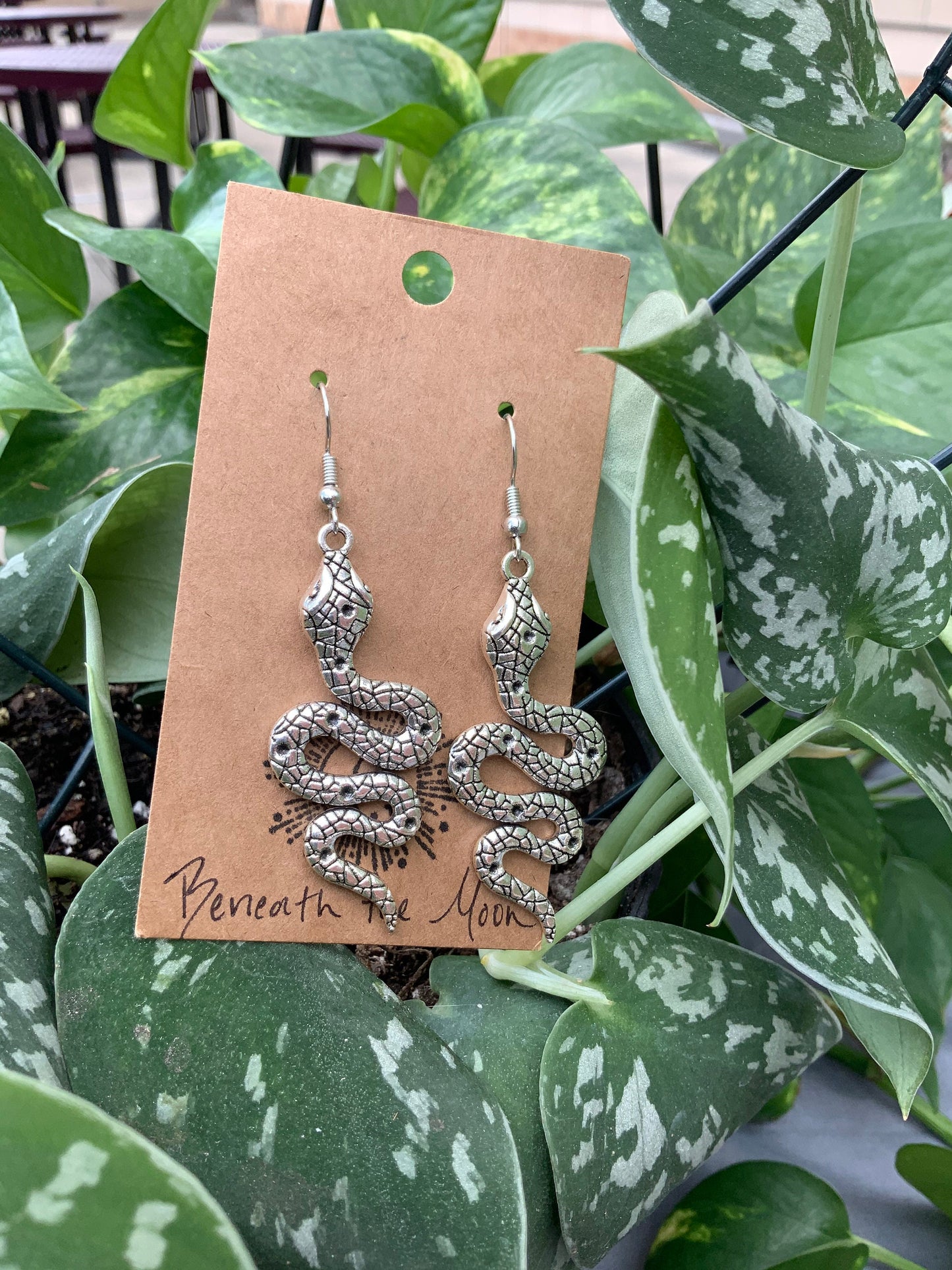 Patterned Silver Snake Earrings
