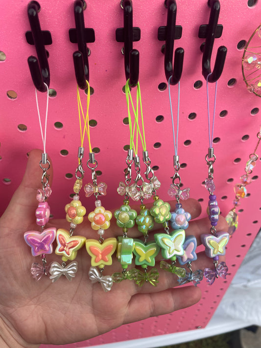 Rainbow Butterfly Floral Bow Phone Charms