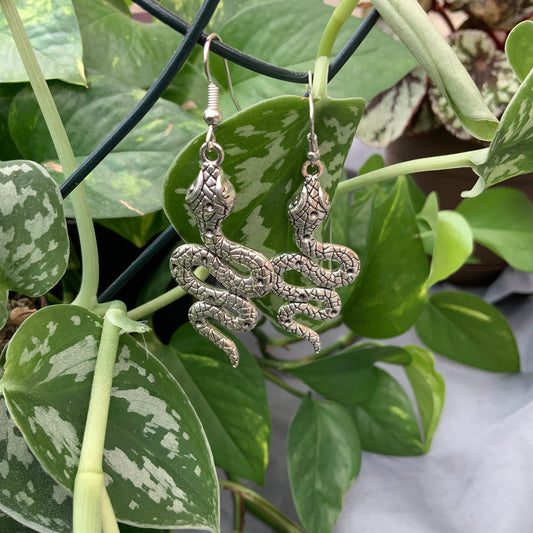 Patterned Silver Snake Earrings